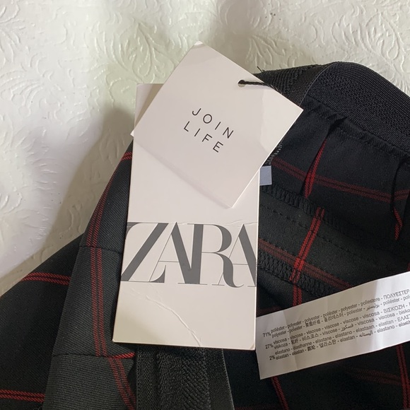 Zara Black and Red Windowpane Check Pants NWT - Picture 5 of 7